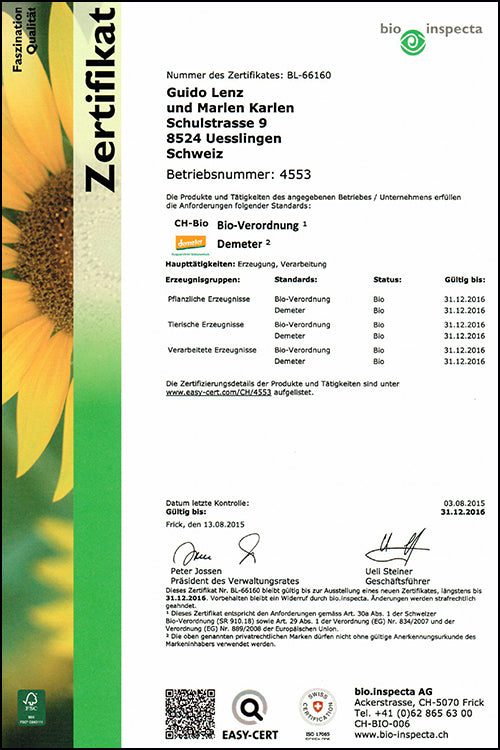 Bio Inspecta Zertifikat